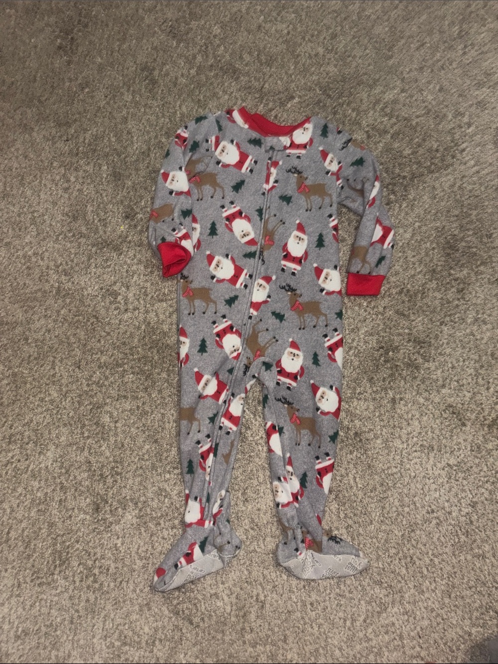 Carter's Gray & Red Santa Print Footed One-Piece Pajamas